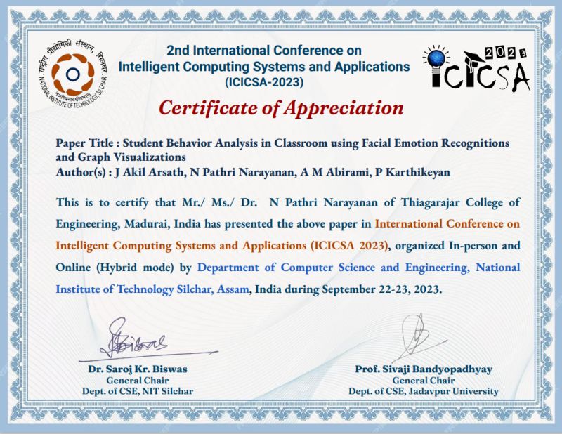 ICICSA-2023 Conference Certificate